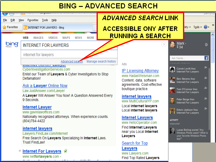 Bing Advanced Search options